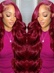Eulisi Tóc giả 13x4 Body Wave Hd Lace Front Tóc thật đã nhổ sẵn 99j Tóc giả màu đỏ tía Burgundy Tóc thật không keo Tóc giả màu đỏ rượu Tóc giả màu đỏ Lace Front Tóc giả bằng tóc thật cho phụ nữ có tóc con Mật độ 180 28 inch - Màu Đỏ Sâu - Xem 2