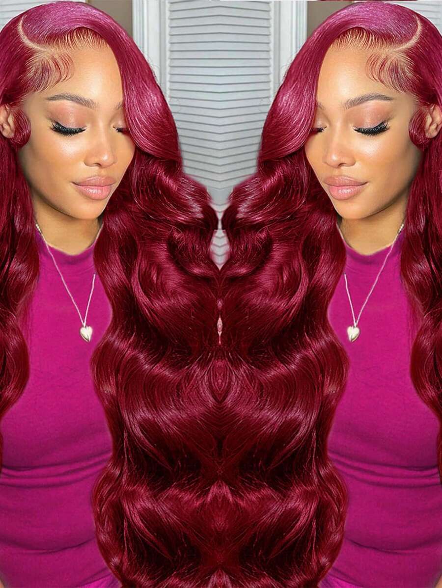 Eulisi Tóc giả 13x4 Body Wave Hd Lace Front Tóc thật đã nhổ sẵn 99j Tóc giả màu đỏ tía Burgundy Tóc thật không keo Tóc giả màu đỏ rượu Tóc giả màu đỏ Lace Front Tóc giả bằng tóc thật cho phụ nữ có tóc con Mật độ 180 28 inch