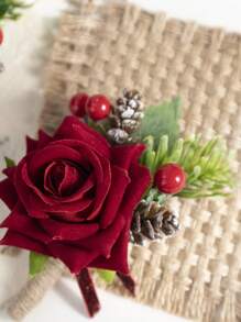 1Pc Boutonniere For Men, Groom Groomsmen Boutonniere, Winter Wedding Artificial Flowers For Wedding Decor/Prom/Homecoming, Etc.Christmas Red Berry - Boutonniere - View 5