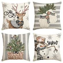 4 stuks Kerst Sneeuwman, Rendier Handschoenen, Eucalyptus Kussensloop, Wintervakantie Gestreepte Bankbekleding Kussenhoes, Eenzijdig, Geen Kussen