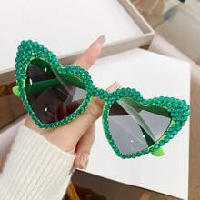 新款欧美女士心形手工装饰水钻眼镜；旅行沙滩必备配饰，女士眼镜時尚眼鏡，情人节夏季海滩度假、户外活动、旅行 - 彩色 - 查看 19