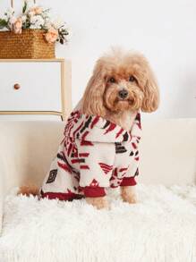 1pc Geometric Totem Pet Clothing, Fleece Hoodie Sweatshirt For Cat And Dog, INS Style, Autumn/Winter