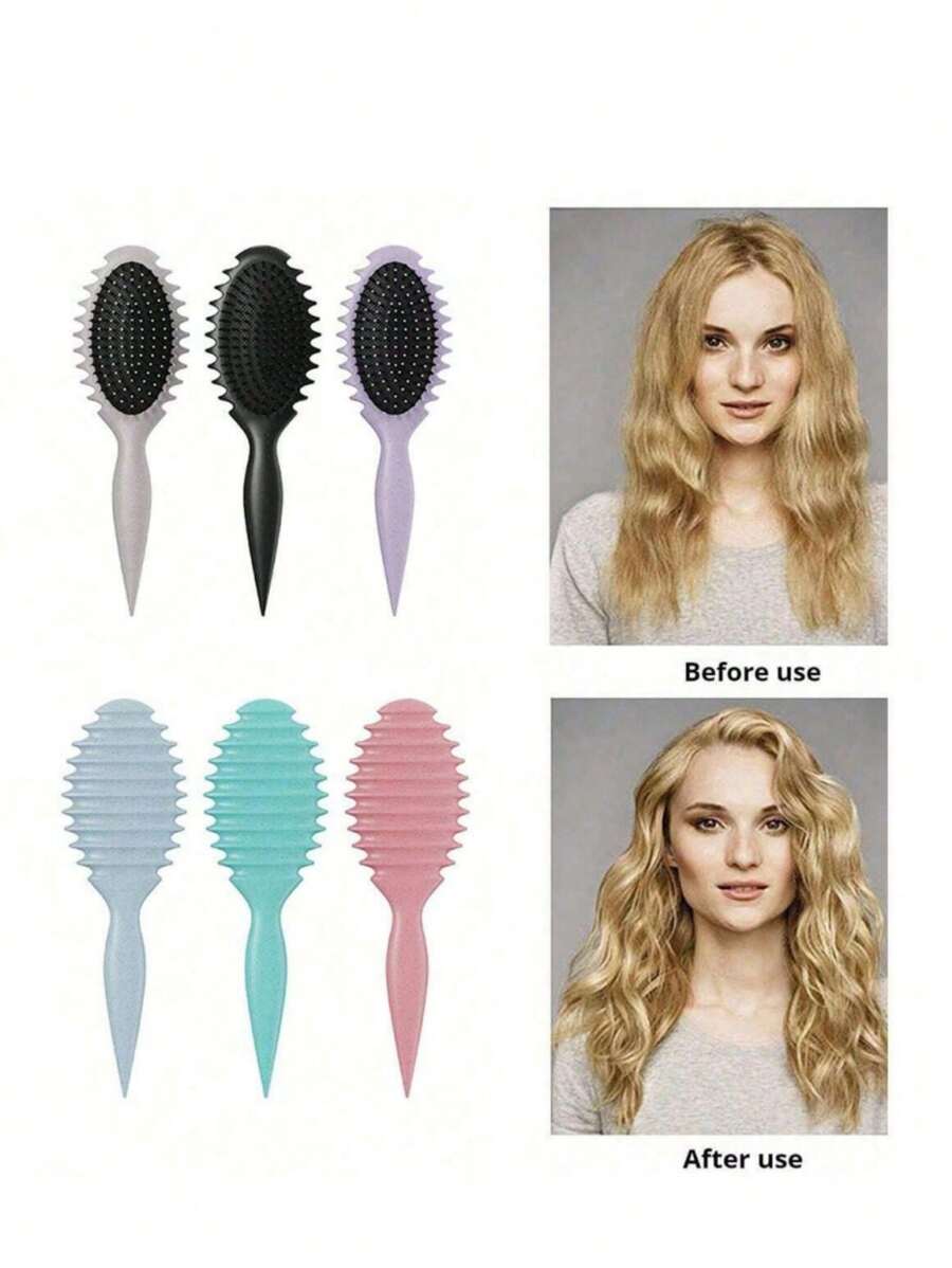 1 pieza Cepillo de peinar con punta curvada, el cepillo rizado definitivo para el cabello rizado de hombres y mujeres, reduce el tirón y la separación del rizo, perfecto para estudiantes universitarios, regalos para la escuela secundaria, para cualquier tipo de cabello, peinado. - Multicolor - Ver 1