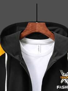 Conjunto Jaqueta e Calça Casuais Versáteis de Blocos de Cores Contrastantes para Homens
