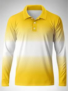 Áo thun polo dài tay in họa tiết ombre 3D thường ngày cho nam, mùa thu - Màu vàng - Xem 2
