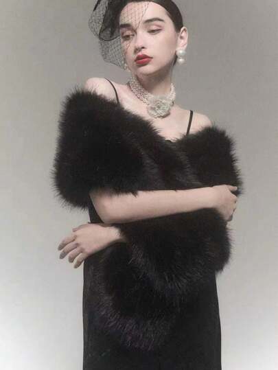 1pc Women Faux Fur Shawl, Simple Elegant Vest Cardigan, Suitable For Wedding, Holiday Dress Outerwear