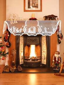 Khăn choàng lò sưởi Giáng sinh Khăn choàng lò sưởi Ren trắng Vòng hoa Chúa Jesus Trang trí Bàn ăn dài, Lý tưởng cho Tiệc cưới và Trang trí nhà theo mùa, Phòng khách, Khăn choàng lò sưởi Vải Trang trí Giáng sinh trong nhà cho Phòng khách, 20 X 90 inch - trắng - Xem 2