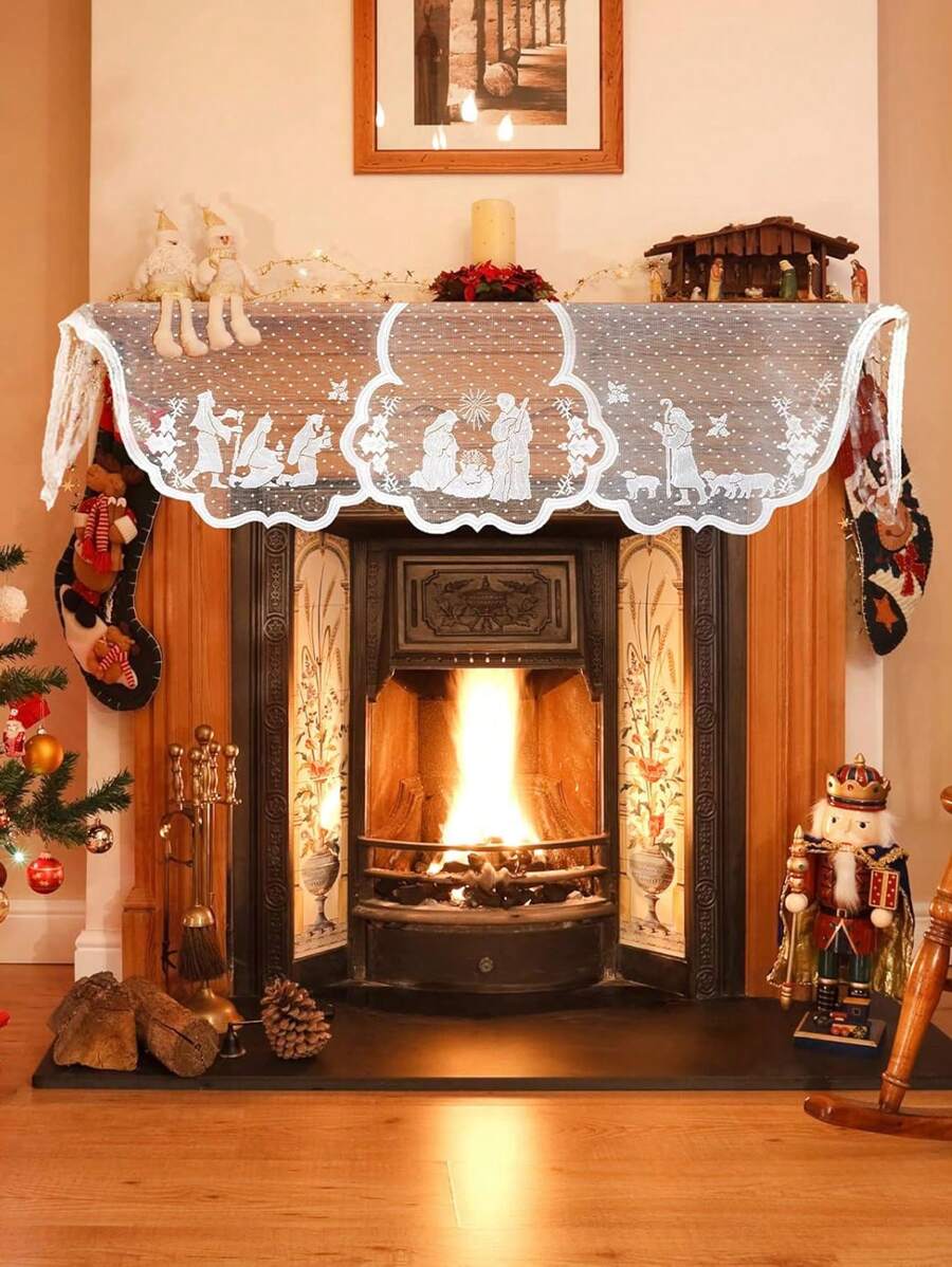 Christmas Fireplace Mantel Centerpiece Fireplace Scarf White Lace Jesus