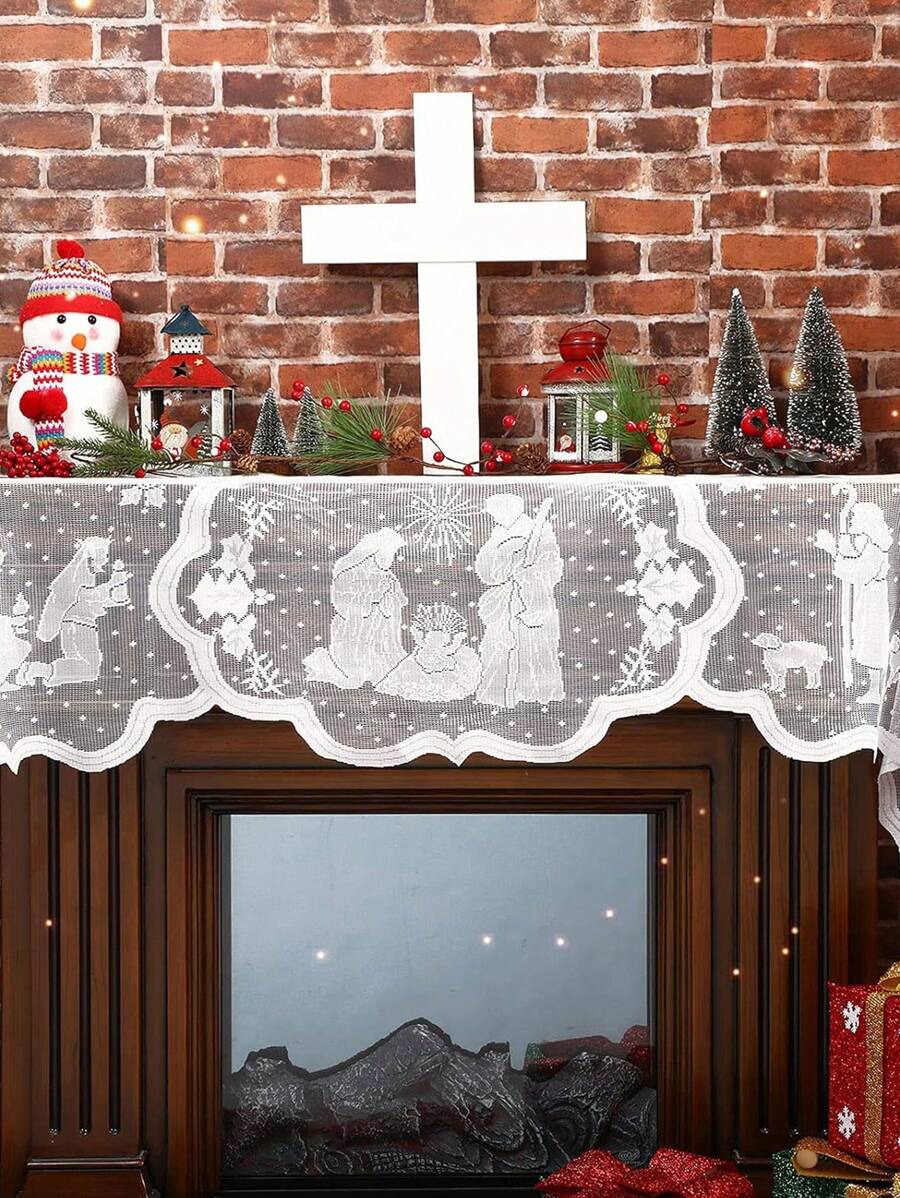 Christmas Fireplace Mantel Centerpiece Fireplace Scarf White Lace Jesus