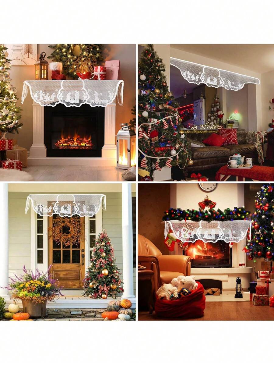 Christmas Fireplace Mantel Centerpiece Fireplace Scarf White Lace Jesus