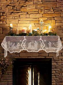 Khăn choàng lò sưởi Giáng sinh Khăn choàng lò sưởi Ren trắng Vòng hoa Chúa Jesus Trang trí Bàn ăn dài, Lý tưởng cho Tiệc cưới và Trang trí nhà theo mùa, Phòng khách, Khăn choàng lò sưởi Vải Trang trí Giáng sinh trong nhà cho Phòng khách, 20 X 90 inch - trắng - Xem 4