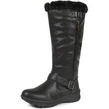 Womens Ladies Knee High Warm Fur Winter Zip Snow Boot Flat Heel Boot Shoes Size - 黑色/PU - 查看 1