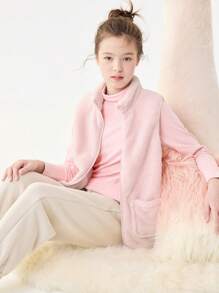 Balabala Chaleco de invierno para niña preadolescente, cálido forro de felpa coral para uso interior/exterior para niños pequeños y niñas