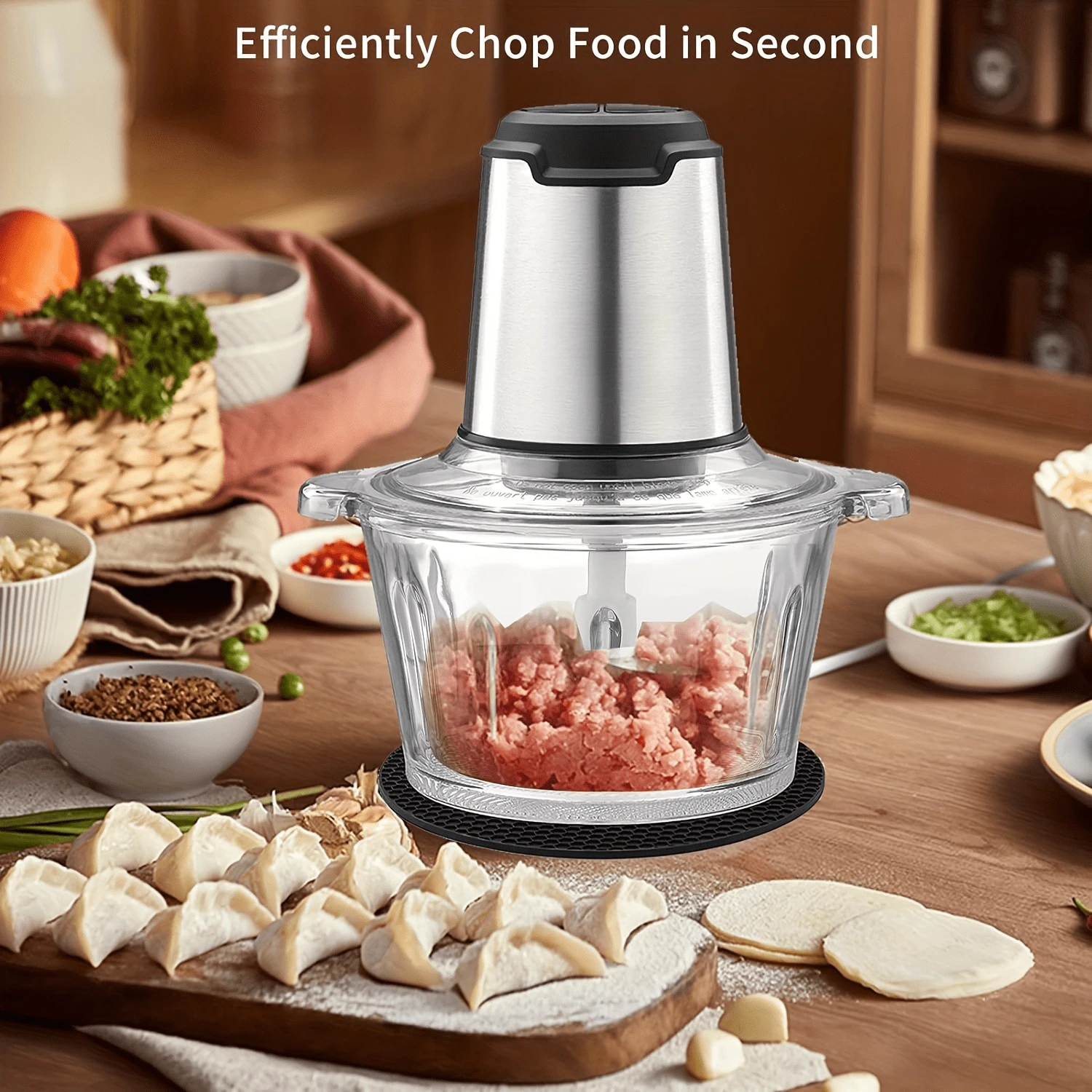 Electric Food Processor & Meat Grinder - 1.9 Qt Capacity, Pure Copper Motor, Dual Blades For Chopping & Grinding