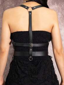 1pc Women's Black Minimalist Waist Belt With Dual Shoulder Straps, Suitable For Commute And Gatherings - Black - View 5