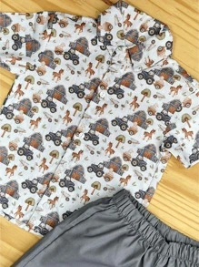 Fashion Baby Shirt Cotton Summer Clothing Set Infant Boys - 灰色 - 查看 5