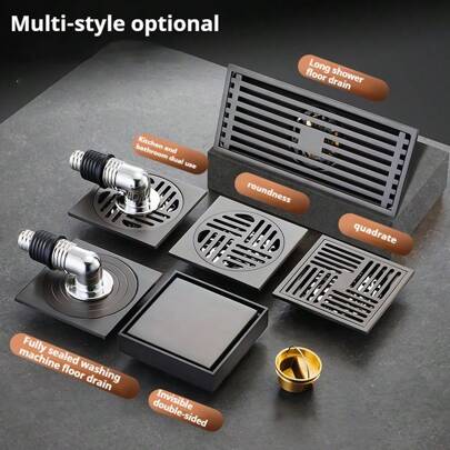 不锈钢淋浴地漏，方形淋浴地漏管，带可拆卸盖，地漏过滤器，防异味浴室地漏，浴室配件，浴室工具