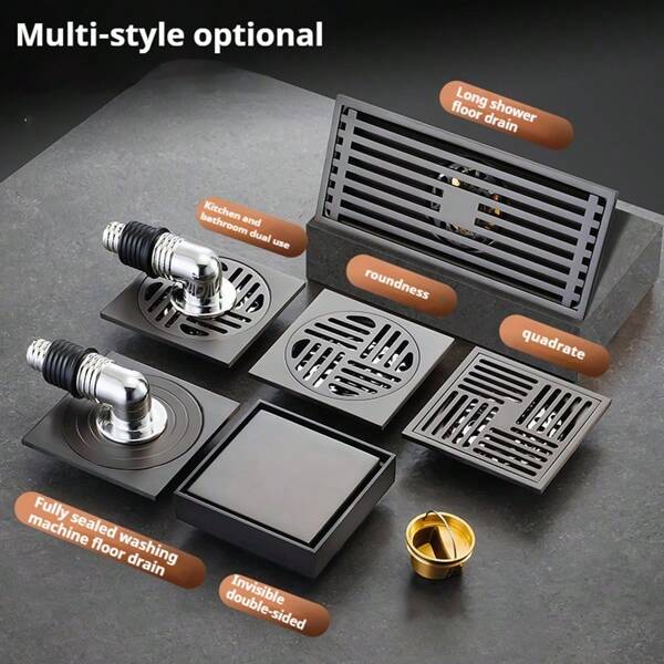 Stainless Steel Shower Drain, Square Shower Drain Pipe With Removable Cover, Drain Filter, Anti-Odor Bathroom Drain