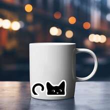 1PC, 3 Inch Removable Outdoor Waterproof Vinyl Durable Creative Gift Cute Pet Black Cat Stickers Mirror Decoration With A Cat Pattern Small Sticker Cute Cat Sticker Peeking Cat Sticker Cat Tail Sticker Kawaii Cat Sticker Halloween Decorations Suitable For Laptops, Tablets, Cell Phone Cases, Diaries, Planners, Desks, School Bags - 3*1.38 Inches - View 3