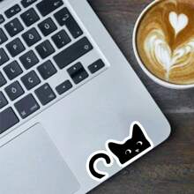 1PC, 3 Inch Removable Outdoor Waterproof Vinyl Durable Creative Gift Cute Pet Black Cat Stickers Mirror Decoration With A Cat Pattern Small Sticker Cute Cat Sticker Peeking Cat Sticker Cat Tail Sticker Kawaii Cat Sticker Halloween Decorations Suitable For Laptops, Tablets, Cell Phone Cases, Diaries, Planners, Desks, School Bags - 3*1.38 Inches - View 7