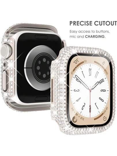 1个男女通用星空闪亮水晶钻石装饰防震超薄钢化玻璃屏幕保护膜表壳，兼容 38/40/41/42/44/45/46mm，兼容 Series SE/1/2/3/4/5/6/7/8/9/10/11