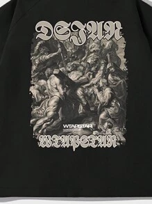 Chaqueta con estampado de graffiti callejero de manga larga con solapa de moda para hombre en otoño/invierno - Negro - Ver 4