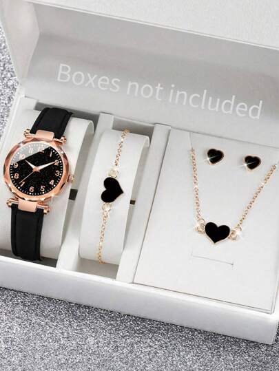 5 st/set Mode-läderrem för barn kvarts klocka och smycken presentset, perfekt för tillbaka till skolan