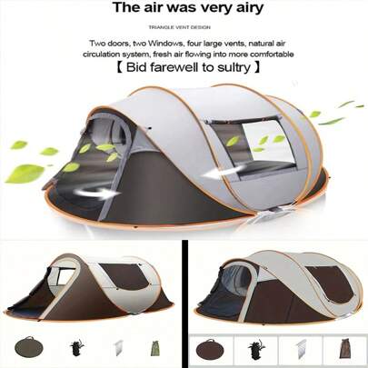 1 peça de barraca automática pop-up, barraca portátil para acampamento ao ar livre, design de cabine de 3 postes, adequada para acampamento em parques, caminhadas e viagens, barraca com abertura automática rápida em 3 segundos, material da barraca para áreas externas: poliéster 190T PU2000 mm, lona de chão: tecido Oxford 210D PU2000 mm, postes de fibra de vidro, pregos de 4,5 mm, 8 peças (1,18 x 7,09 polegadas), 4 cordas de 74,8 polegadas de comprimento