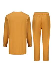 New Luxury Brand Men's Dashiki Suit, Grey Crew Neck Long Sleeve Casual Slim Fit Men's Suit, Wedding Party Kaftan - Gold - View 3