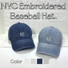 全新春季老爹帽时尚百搭牛仔帽纽约刺绣休闲街头服饰刺绣防紫外线四季皆宜 - 淺藍色 - 查看 4