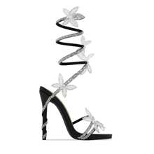 Fantasy Butterfly Detail Wrap Around Strap Stiletto Heels - 黑色 - 查看 2