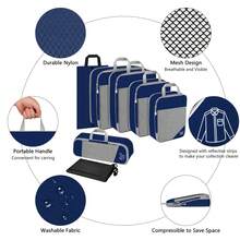 7 Set Compression Packing Cubes Travel - Travel Accessories Expandable Packing Organizers For Carry On - Essentials Luggage Travel Bags Travel Organizer For Clothes Luggage Storage Bag Set Packaging Bag For Cruise Holiday Beach Vacation Stuff Summer Travel Essentials For Ladies Woman Suitcase Underwear Bag Room Decor - Navy Blue - View 3