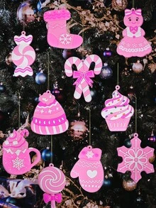 12 cái- Đồ trang trí cây thông Noel PVC màu hồng Kẹo que Giáng sinh Đồ trang trí kẹo mút Đồ treo trang trí tiệc sinh nhật Đồ thủ công trang trí ngày lễ Cây thông Noel (Phong cách dễ thương) - Hồng - Xem 5