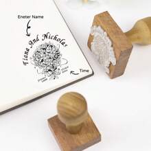 Customized Wooden Wedding Stamp - Personalized Name, Anniversary Date And Address Back To School - Wood - View 2
