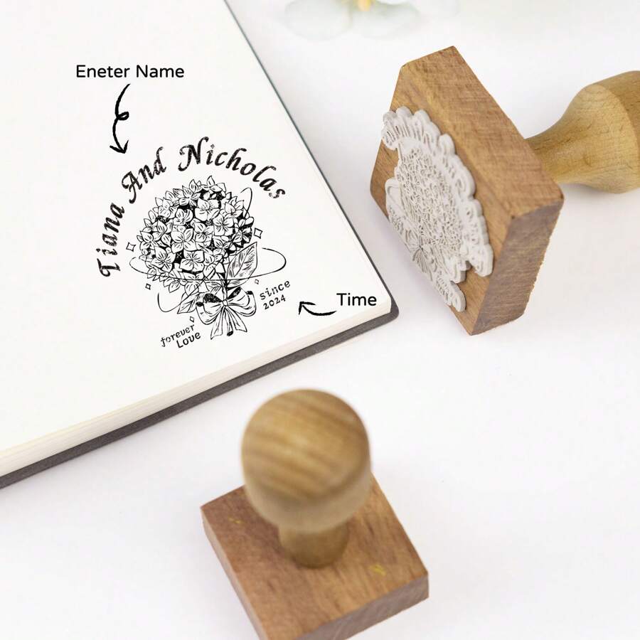 Customized Wooden Wedding Stamp - Personalized Name, Anniversary Date And Address Back To School