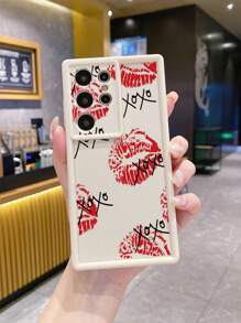 1pc Red Lip Camera Shock-Resistant Phone Case Compatible With Apple/Galaxy/Infinix/Redmi/OPPO/VIVO/Realme/