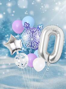 9pcs/Set Birthday Party Decorations, Frozen Theme - Frozen Balloons, 0-9 Number 32" Silver Foil Balloons, 18" Silver Star Balloons, Giant Gradient Snowflake Balloons, Winter Theme Party Decorations - Snowflake Party Decor - Multicolor - View 18