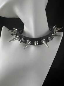 Colares de Rebite Góticos para Mulheres, Colar de Halloween para Meninas "E" Sombrias, Colar Gargantilha Fashion Punk de Couro PU com Vários Picos Colar Gargantilha Anel de Pescoço Joias Masculinas