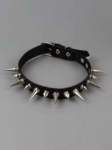 Colares de Rebite Góticos para Mulheres, Colar de Halloween para Meninas "E" Sombrias, Colar Gargantilha Fashion Punk de Couro PU com Vários Picos Colar Gargantilha Anel de Pescoço Joias Masculinas