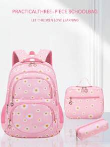 3pcs/Set Backpack Set With Daisy & Flower Pattern, Suitable For Students School Backpack, Lunch Bag, Pencil Case Backpack - Pink - View 7