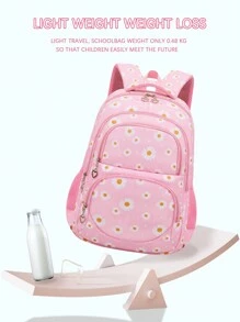 3pcs/Set Backpack Set With Daisy & Flower Pattern, Suitable For Students School Backpack, Lunch Bag, Pencil Case Backpack - Pink - View 6