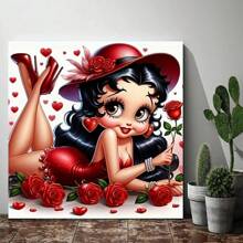 Set fai-da-te di pittura con diamanti da donna, raffigurante una donna dagli occhi grandi e sexy con una rosa rossa, kit di ricamo completo di perline, punto croce, mosaico di strass, decorazione per la casa
