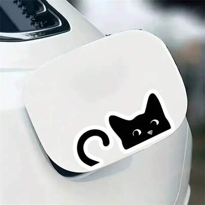 1PC, 3 Inch Removable Outdoor Waterproof Vinyl Durable Creative Gift Cute Pet Black Cat Stickers Mirror Decoration With A Cat Pattern Small Sticker Cute Cat Sticker Peeking Cat Sticker Cat Tail Sticker Kawaii Cat Sticker Halloween Decorations Suitable For Laptops, Tablets, Cell Phone Cases, Diaries, Planners, Desks, School Bags