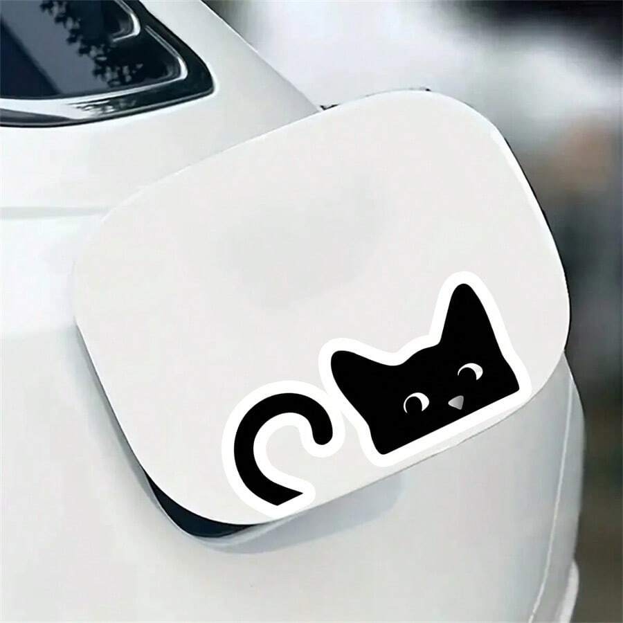 1PC, 3 Inch Removable Outdoor Waterproof Vinyl Durable Creative Gift Cute Pet Black Cat Stickers Mirror Decoration With A Cat Pattern Small Sticker Cute Cat Sticker Peeking Cat Sticker Cat Tail Sticker Kawaii Cat Sticker Halloween Decorations Suitable For Laptops, Tablets, Cell Phone Cases, Diaries, Planners, Desks, School Bags - 3*1.38 Inches - View 1
