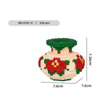 中国风迷你花瓶积木套装，微粒积木玩具，DIY组装玩具积木花束展示家居装饰，新年礼物 - 彩色 - 查看 15