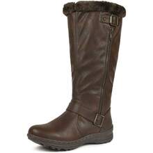 Womens Ladies Knee High Warm Fur Winter Zip Snow Boot Flat Heel Boot Shoes Size - 黑色/PU - 查看 11