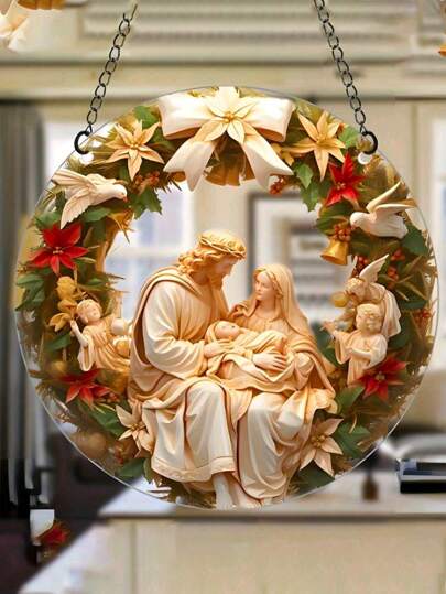 1件圣诞场景主题家居花园悬挂装饰品，5.91英寸亚克力饰品