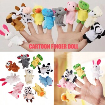 10 piezas Juguetes de peluche para bebés Títeres de mano con muñecos de tela de animales de dibujos animados para juego de roles y narración, juguetes educativos para niños