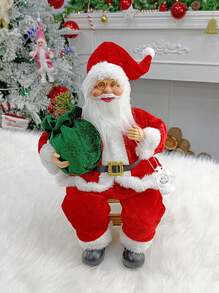 1pc 14-Inch Red Standing Santa Claus Holding Gift Bag, Traditional Christmas Figurine Decor, Pink Christmas Sculpture, Sitting Santa Claus Decor Handmade White Silver Coat Santa Claus With Gift Bag And Presents, Suitable For Home Office Desk Christmas Party Decoration, Holiday Party Home Decor, Gift Party Scene Decoration, Santa Claus Figurine Ornament - Red - View 2