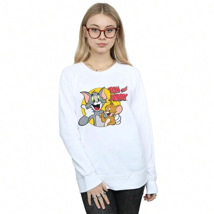 TOM AND JERRY. Tom y Jerry Sudadera con pulgar arriba para mujer/dama (Blanco) - Blanco - Ver 1
